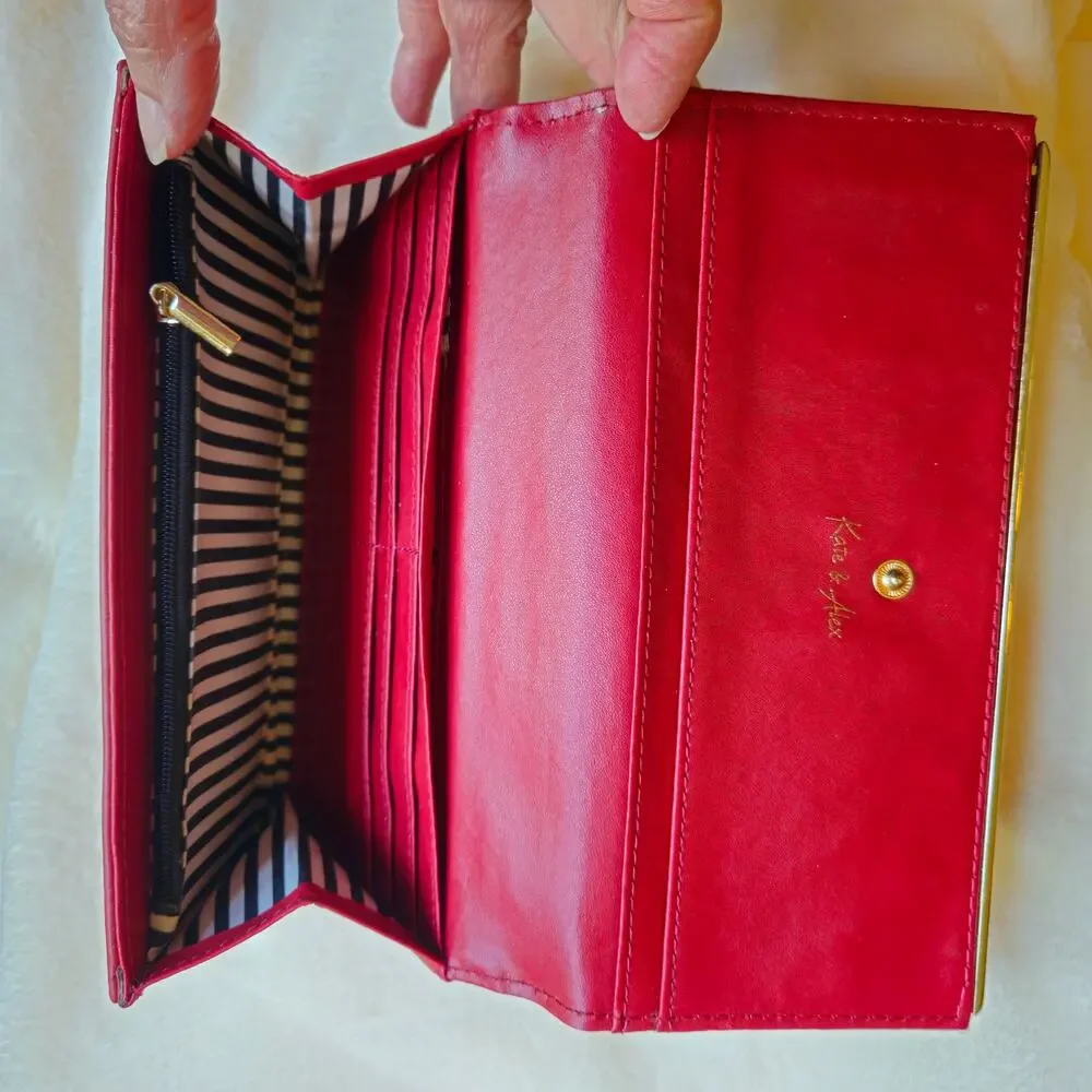 Kate & Alex Red Wallet Clutch Gold Tone Hardware Zip Coin Pocket